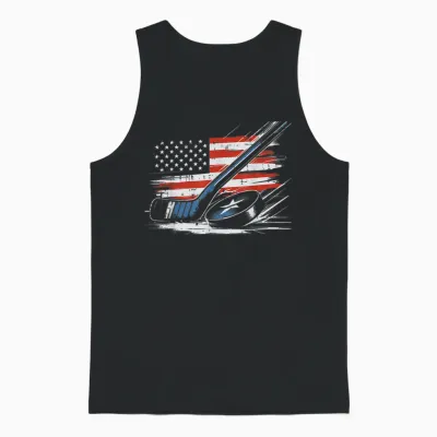 4th of July Ice Hockey Stick Puck Us Flag Men Boys Unisex Tank Top - Black