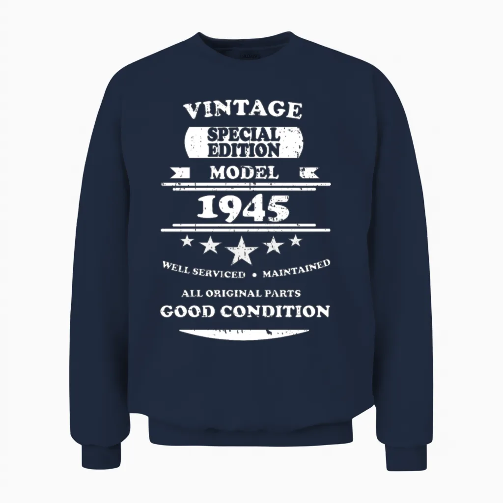 Vintage Retro White 1945 Unisex Sweatshirt - Navy