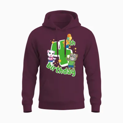 Talking Tom & Friends 4th Birthday Unisex Hoodie - Maroon