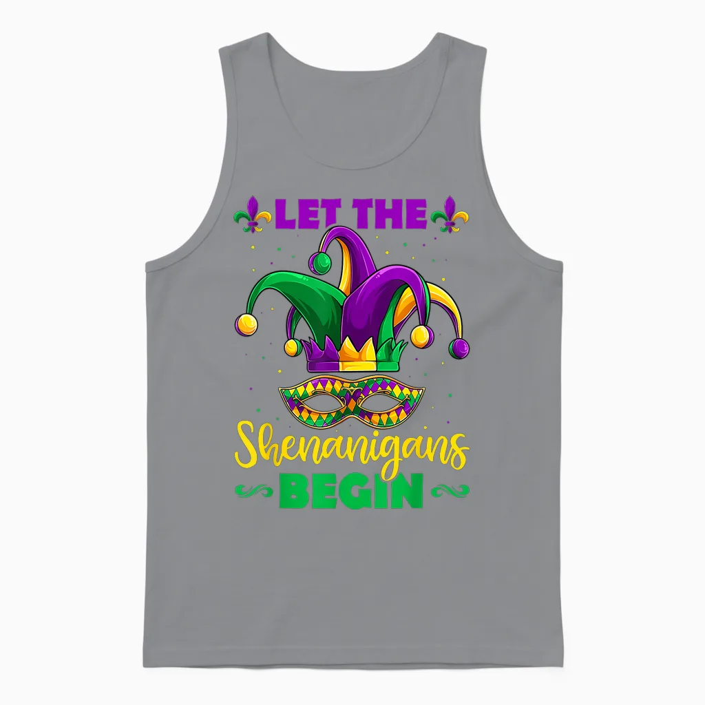 Let the Shenanigans Begin Mardi Gras Children Men Women Unisex Tank Top in Sport Grey