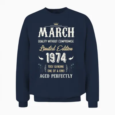 March 1974 Vintage Birthday Present Unisex Sweatshirt - Navy