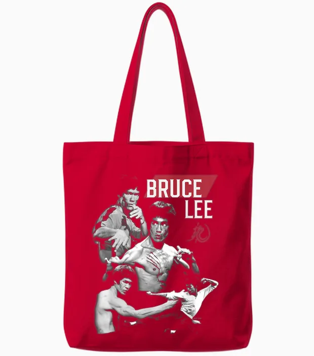 Bruce Lee Kung Fu Martial Arts Legend T-Shirt, Black, S Tote Bags in Red