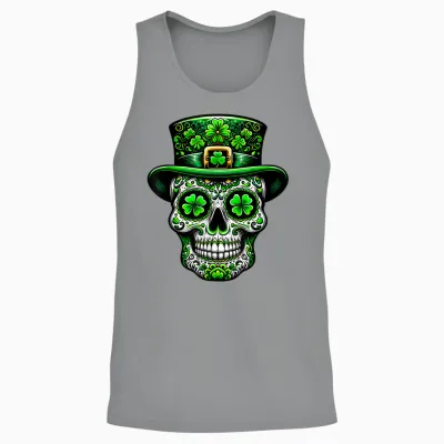 Ireland Sugar Skull Clover Irish St Patricks Day Costume T-Shirt, Black Unisex Tank Top - Sport Grey