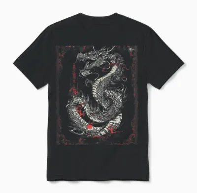Gotische Drachen-Tattoo-Kunst Im Gothic-Stil, Asiatische Fantasie Unisex T-Shirt - Black