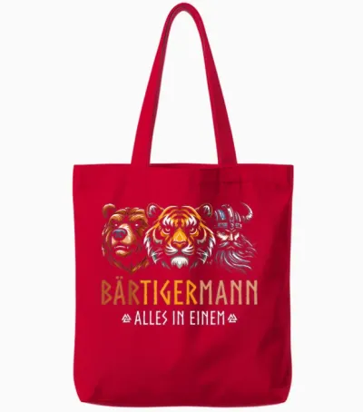 Bärtigermann Alles in Ein Bear Tiger Man Viking Tote Bags - Red