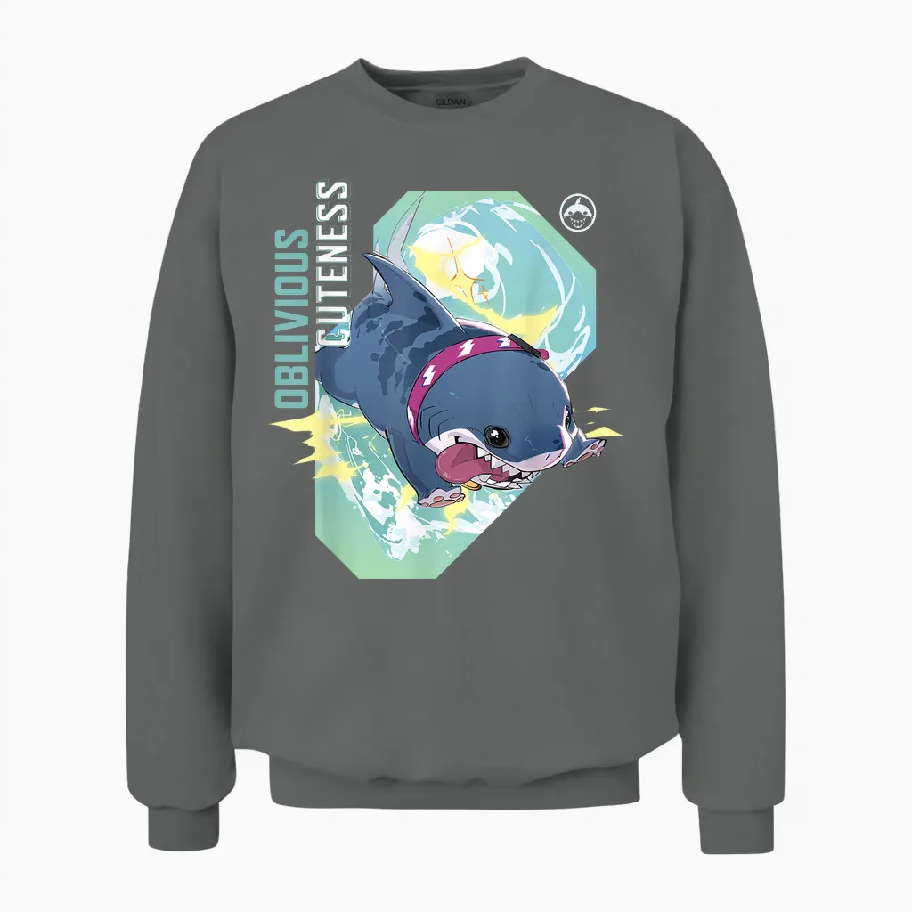 Marvel Rivals Pvp Jeff the Land Shark Oblivious Cuteness T-Shirt, Black Unisex Sweatshirt in Graphite Heather