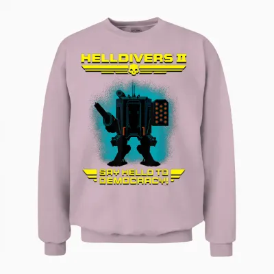 Helldivers 2 Sony Playstation Video Game Say Hello Democracy T-Shirt, Blue, S Unisex Sweatshirt - Light Pink