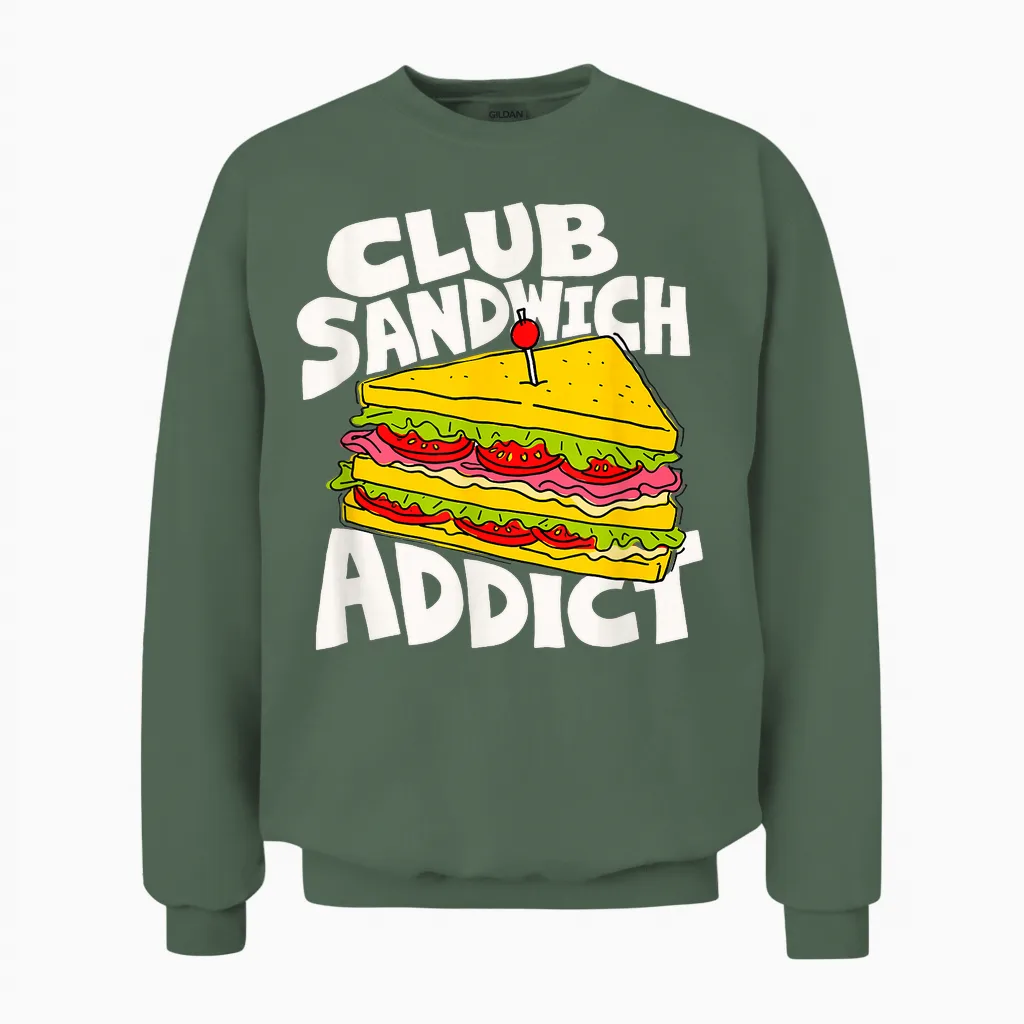 Club Sandwich Lover Retro-Grafik Unisex Sweatshirt in Military Green