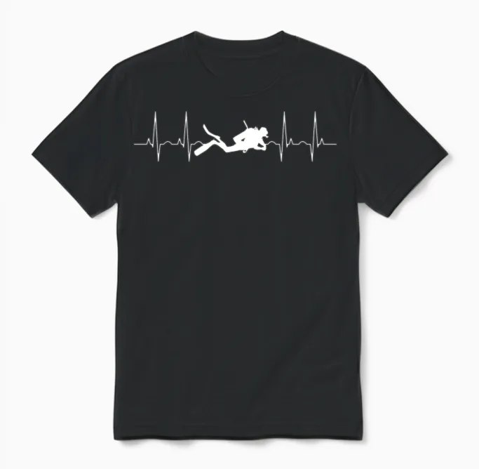 Diving Heartbeat Unisex T-Shirt in Black