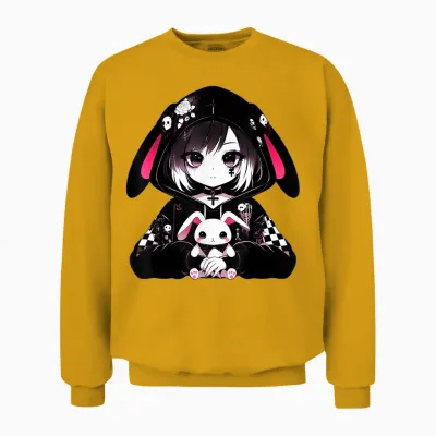 Goth Bunny Anime Girl Kawaii Gothic Creepy Art Japanese T-Shirt, Black, S Unisex Sweatshirt - Gold