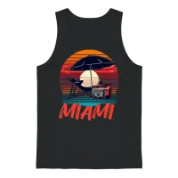 Miami Beach Retro Sunset — Summer & Unisex Tank Top - Black – 1