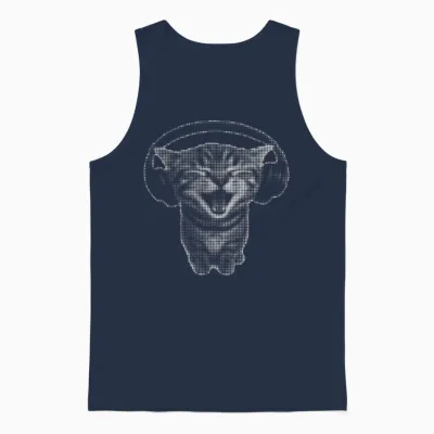 Cute Headphones Cat Funny Y2k Grunge Silly Graphic Unisex Tank Top - Navy