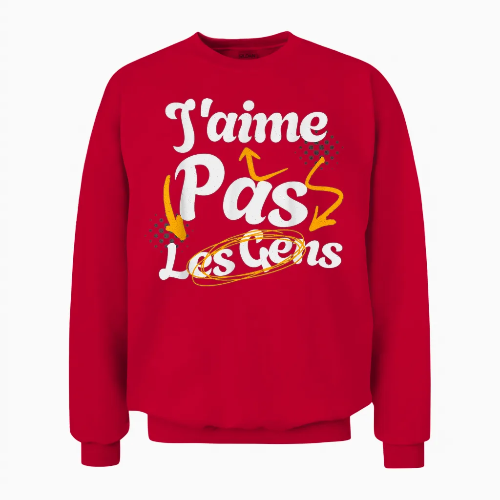 J'aime Pas Les Gens Humour Pour Râleur Grincheux T-Shirt, Black, S Unisex Sweatshirt in Red