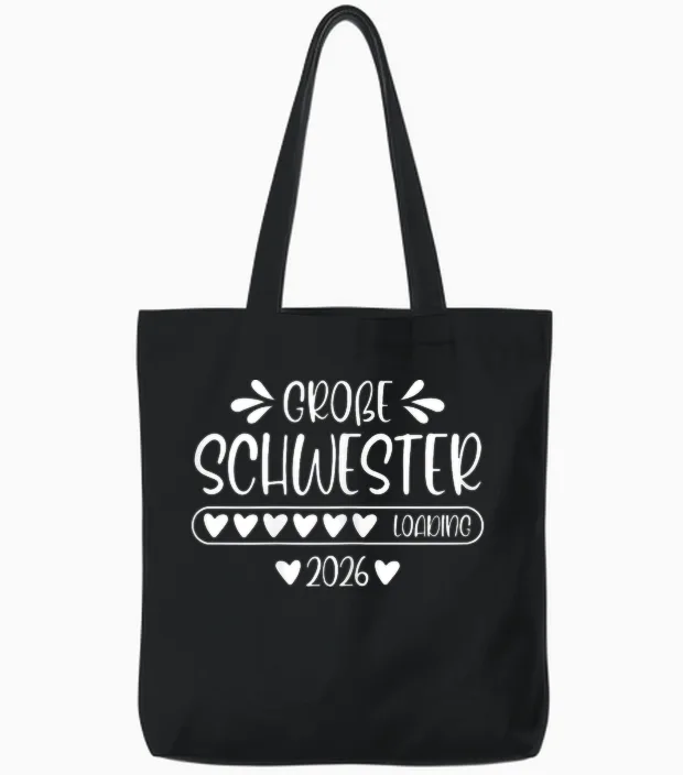 Big Sister 2026 Loading Pregnancy Announcement T-Shirt, Black Tote Bags in Black