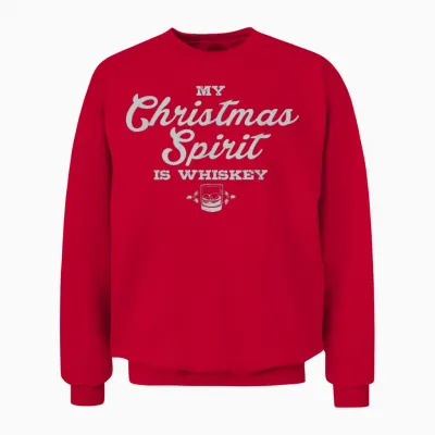 Funny Christmas Drinking Shirt Whiskey Liquor Drinker Saying Unisex Sweatshirt - Red