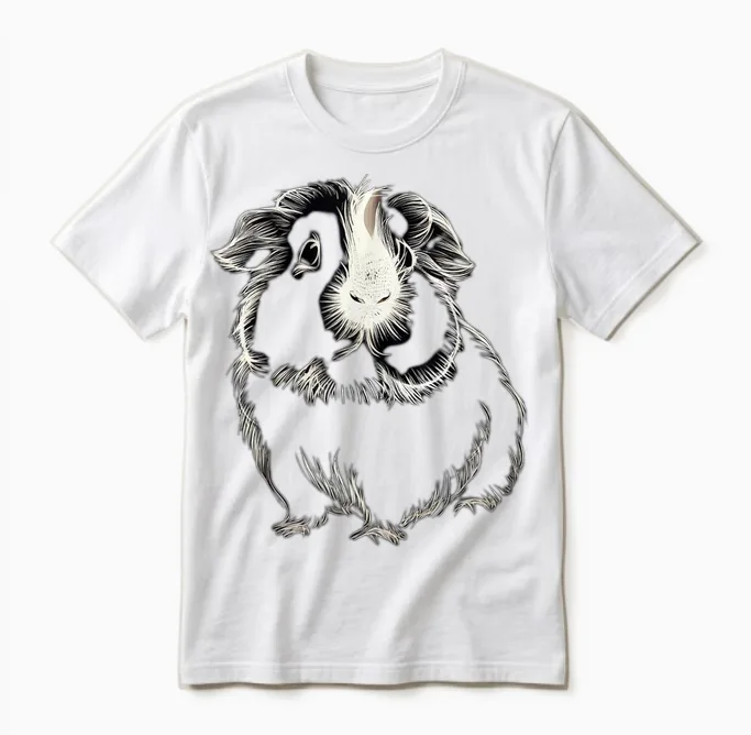 Adorable Meerschweinchen-Linienzeichnung, Niedliches T-Shirt, Black Unisex T-Shirt in White
