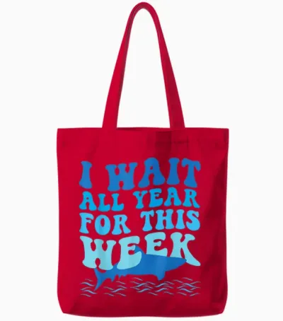 I Wait All Year for This Week - Funny Shark Lover 2025 Ocean Tote Bags - Red