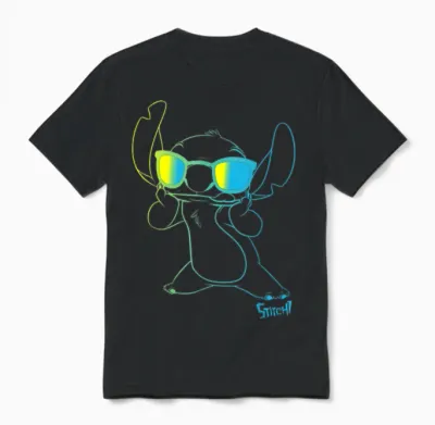 Disney Lilo & Stitch Cool Stitch Neon Outline Chest Portrait Unisex T-Shirt - Black