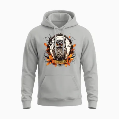 Ornate Owl Halloween Emblem Unisex Hoodie - Ash