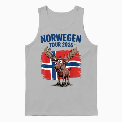 Norwegen Tour 2026 Elch Angeln Camping & Natur in Norwegen Unisex Tank Top - Ash