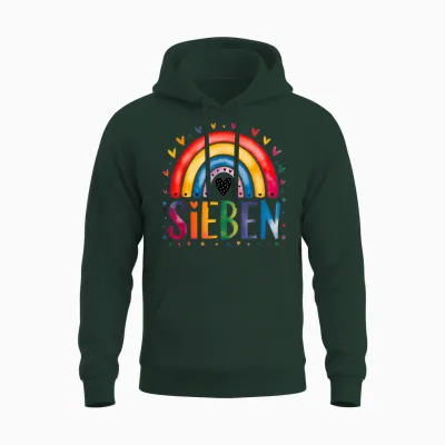 T-Shirt with German Text "ich Bin Schon Sieben - Rainbow 7th Birthday Design for M Unisex Hoodie - Forest