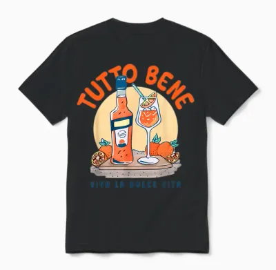 Tutto Bene X Viva La Dolce Vita - Cocktail Oils Sprays Club T-Shirt, Black, S Unisex T-Shirt - Black