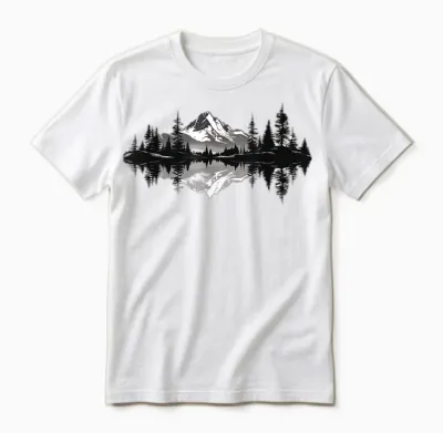 Mountain Landscape Reflection Forest Trees Outdoor Wildlife Unisex T-Shirt - White