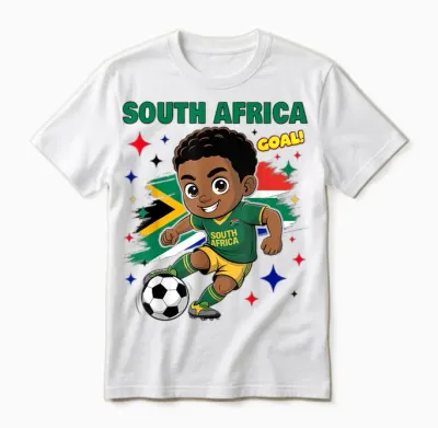 Südafrika Kid Goal Cartoon Südafrika Flagge Für Kinder Unisex T-Shirt - White