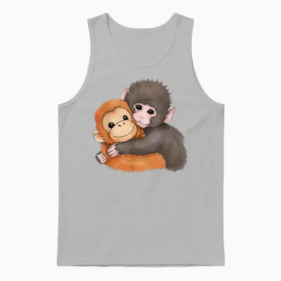 Cute Baby Monkey Named Punch Plush Hugging Unisex Tank Top - Ash
