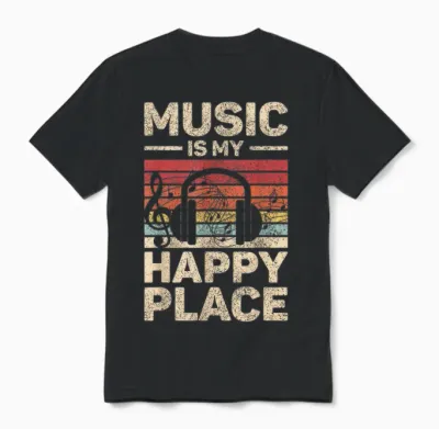 Music Is My Happy Place Musician Outfit Edm Music Lovers Dj Unisex T-Shirt - Black