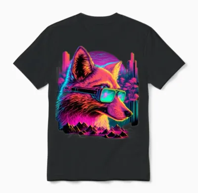 Retro Futuristic Synthwave Fox Unisex T-Shirt - Black