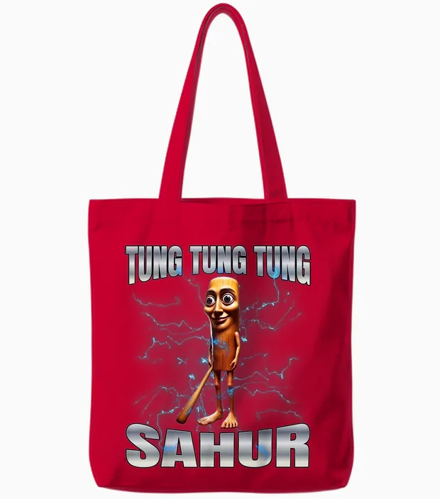 Tung Tung Tung Sahur Tote Bags in Red