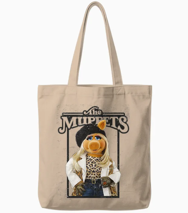 The Muppets Miss Piggy T-Shirt, White Tote Bags in Natural