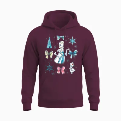Disney Frozen Elsa Bow Watercolor Collage Unisex Hoodie - Maroon