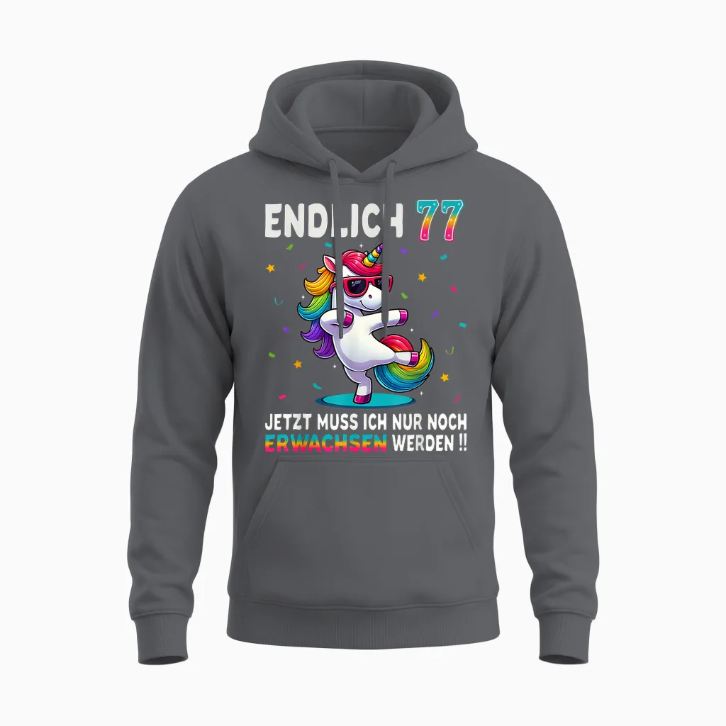 77 Geburtstag Geschenke Frau Mann Party Outfit Einhorn Unisex Hoodie in Charcoal