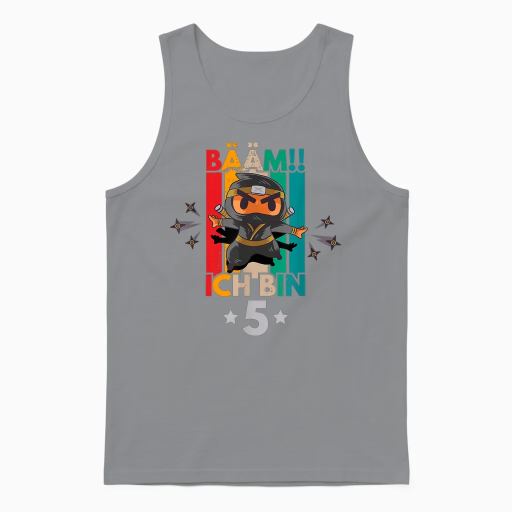 Bääm, Ich Bin 5. Geburtstag, Ninja Motiv Jungen Unisex Tank Top in Sport Grey