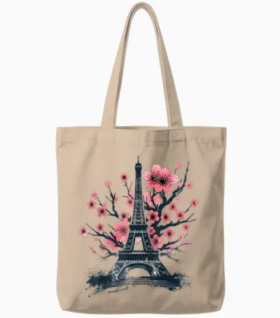 Paris Eiffel Tower Vintage Parisian T-Shirt, White, S Tote Bags - Natural