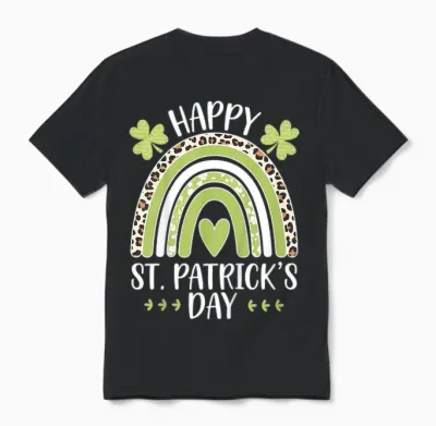 Children's St Patrick's Day Outfit for Girls Rainbow T-Shirt, Green, 2 Unisex T-Shirt - Black