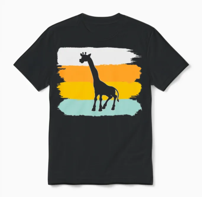 Giraffe Retro Unisex T-Shirt in Black