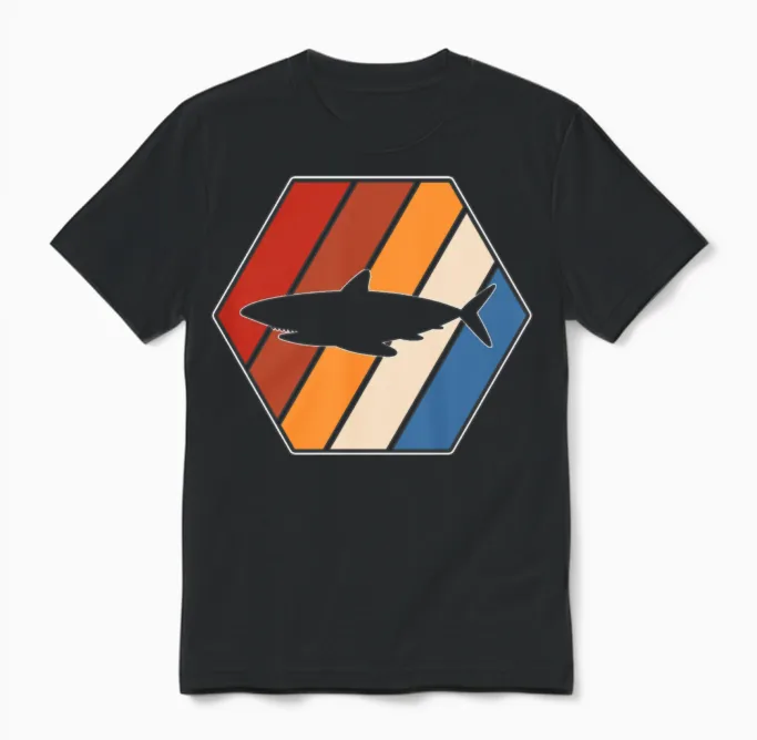 Shark Retro Unisex T-Shirt in Black