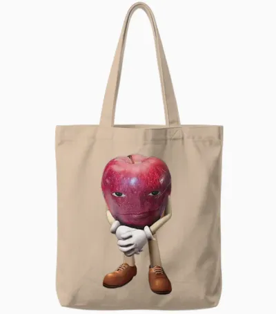 Me Asf Apple Funny Apple with Face Meme Wapple Tote Bags - Natural