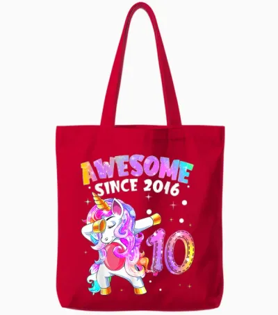 10e Anniversaire Licorne Fille 10 Ans Génial Depuis 2016 Tote Bags - Red
