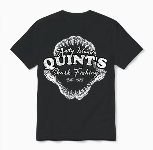Quints Vintage Art Movies Ocean Funny Outfits Sharks Fishing Unisex T-Shirt - Black