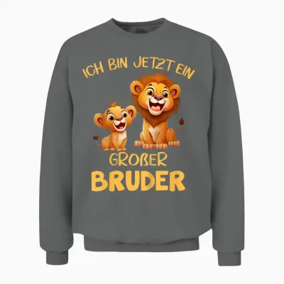 Children's T-Shirt with German Text "ich Bin Jetzt Ein Großer Bruder Löwen" Motif, Black Unisex Sweatshirt - Graphite Heather