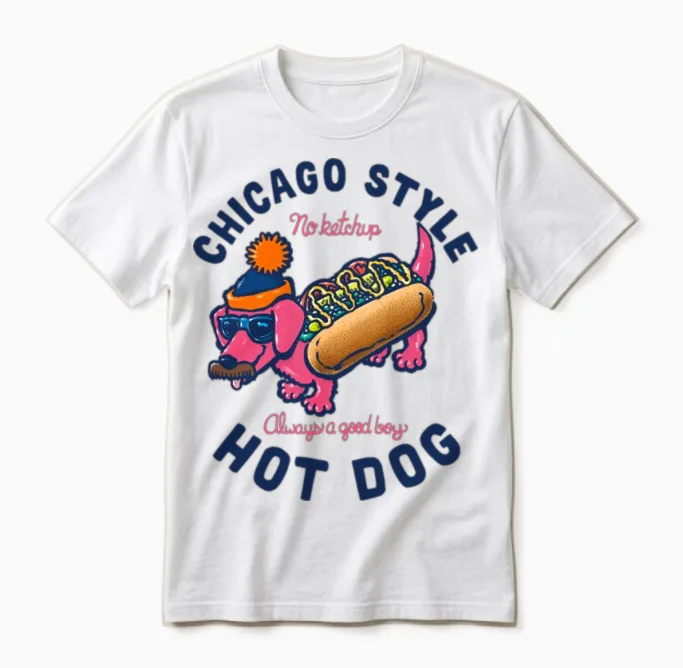 Da Chicago Dog with Text Lovers Gift Unisex T-Shirt in White
