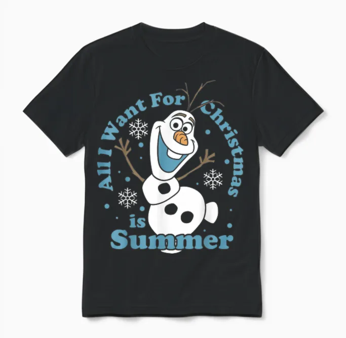 Disney Frozen Olaf All I Want for Christmas Is Summer Unisex T-Shirt in Black