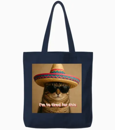 Cat Funny Tote Bags - Navy