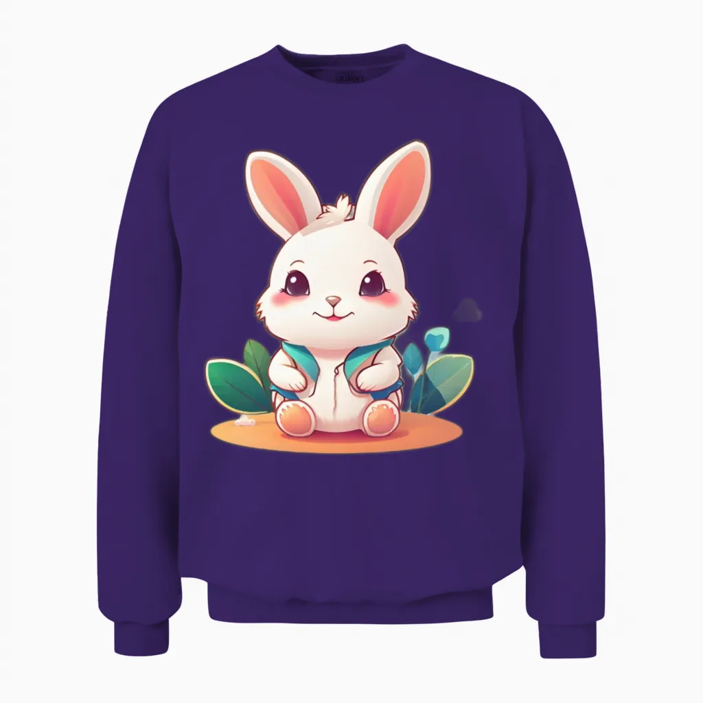 Funny Happy Rabbet Unisex Sweatshirt in Purple