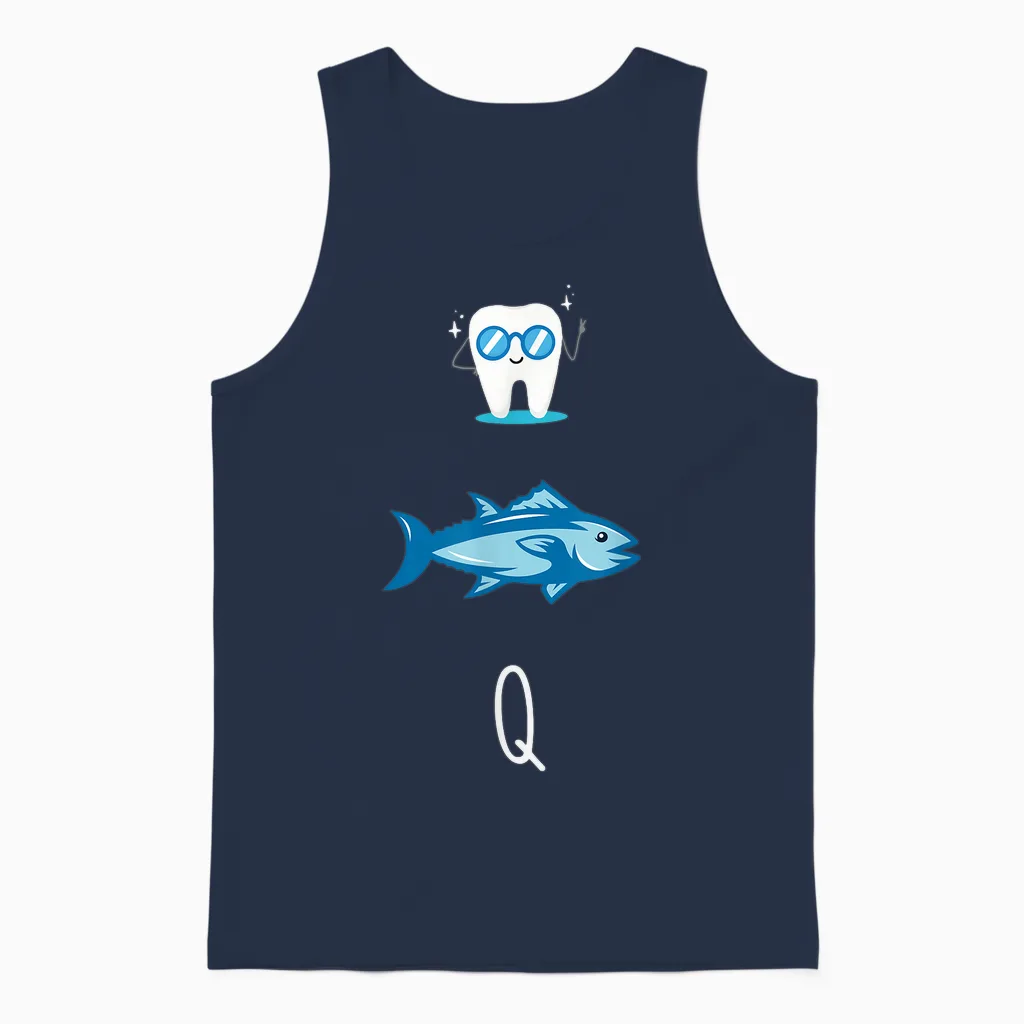 Fisherman Funny Rebus Teeth Tuna Gift Funny Man Fish T-Shirt, Black, S Unisex Tank Top in Navy