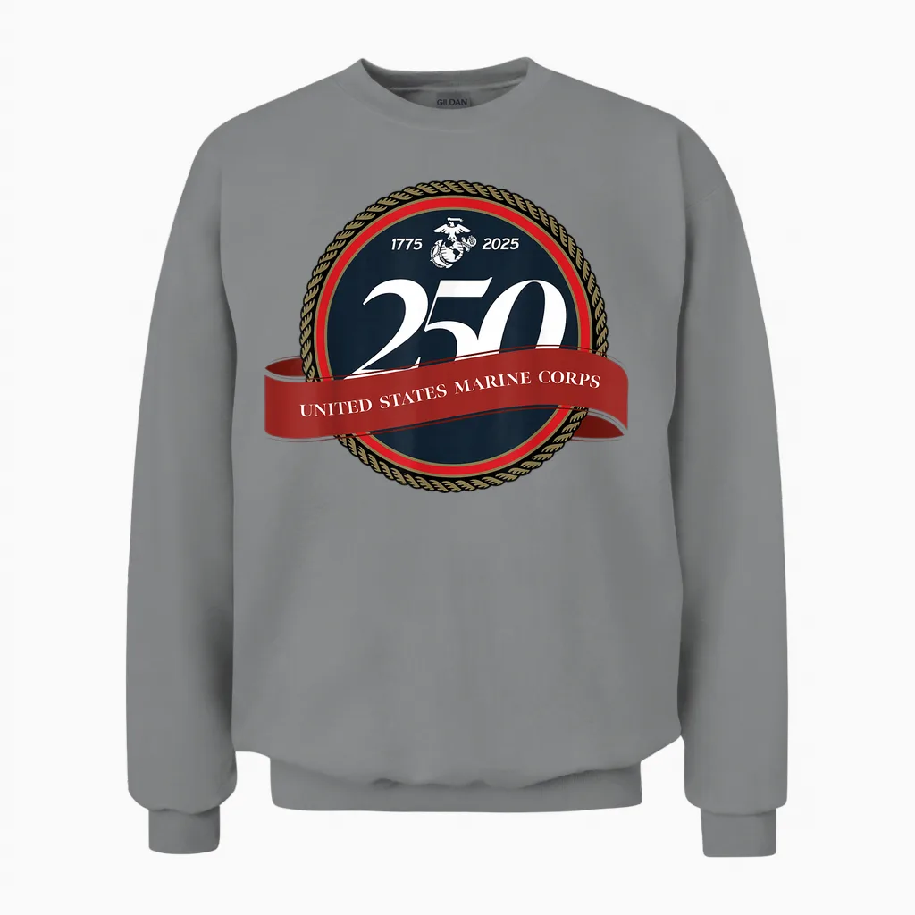United States Marine Corps 250th Birthday Seal Unisex Sweatshirt in Sport Grey